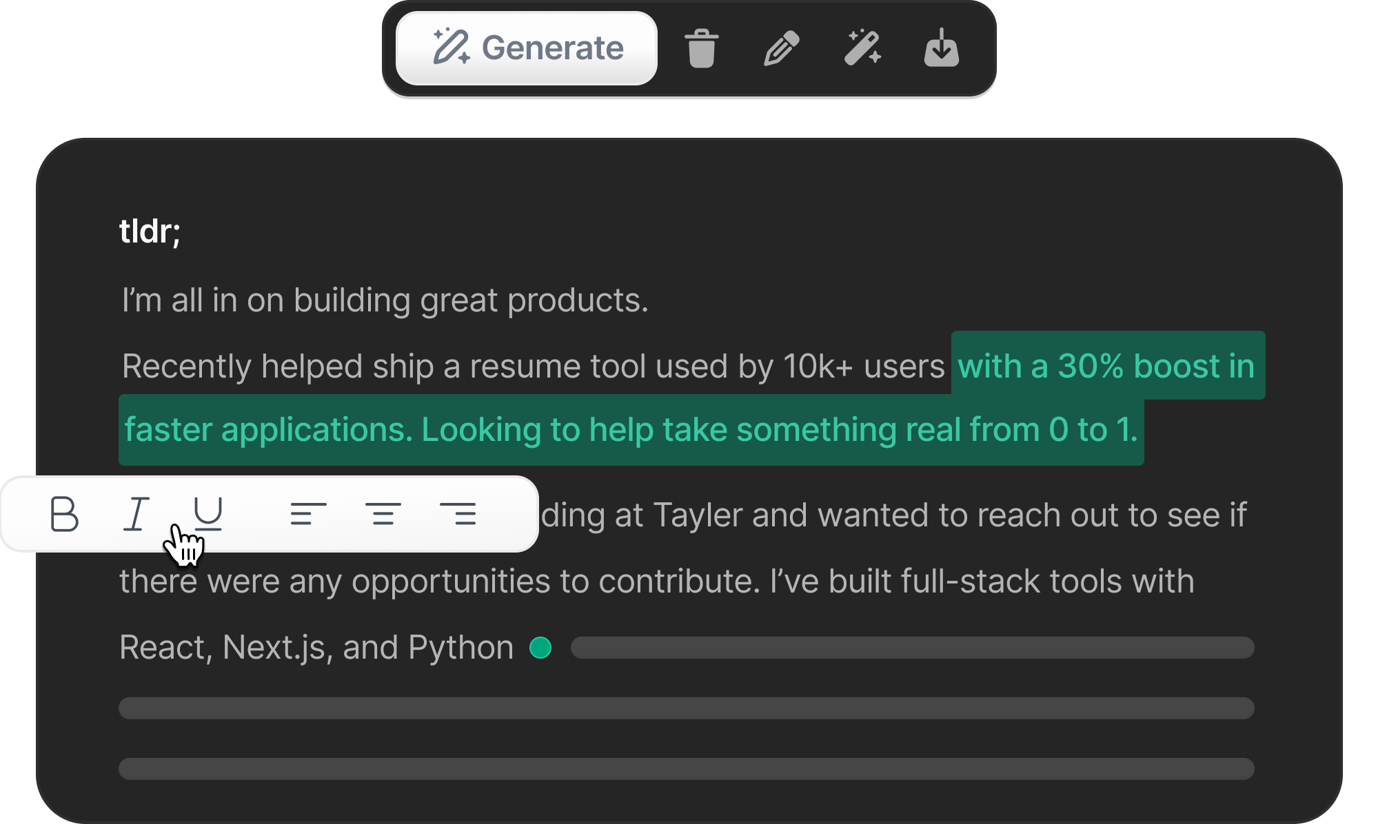 Cover letter generation